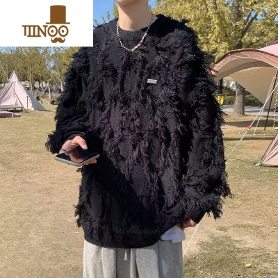 YANXU美式复古流苏毛边针织衫毛衣男高街ina潮牌设计感小众外套