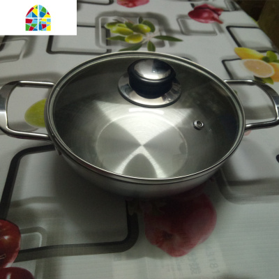 不锈钢平底锅火锅金色拉面锅海鲜锅小龙虾干锅盆双耳小炒锅清汤锅 FENGHOU 22CM金色带盖(送1金色勺