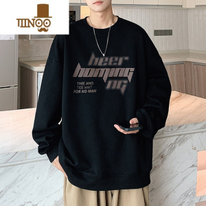 YANXU港风黑色卫衣男士新款字母印花情侣宽松潮牌休闲男生上衣服