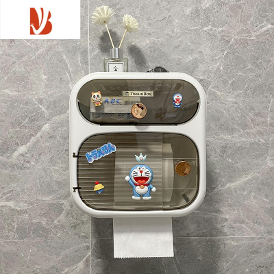 三维工匠卫生间免打孔纸巾盒置物架卡通厕所防水壁挂式浴室卷纸抽纸厕纸盒 双层-雅白-叮当