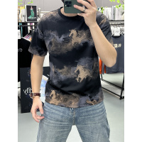 夏季新款轻奢扎染马年短袖潮流时尚痞帅男士短袖圆领宽松百搭上衣