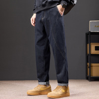 明线拼接锥形牛仔裤男重磅垂感休闲裤春夏季街头风裤子潮牌男装