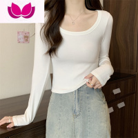 七斓内搭纯欲网感ins风修身纯色方领打底衫小众新款长袖T恤女上衣