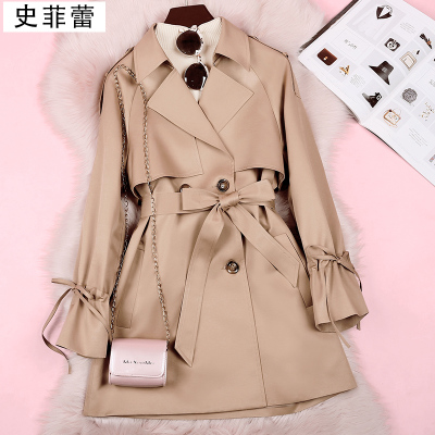 SUNTEK短款赫本风衣2021年秋季新款中长款矮小个子150cm显高外套女大衣风衣