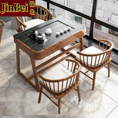 锦北阳台茶桌椅组合家用小茶台新中式茶桌简约小户型茶几1.15米玄驹茶桌+3公主椅