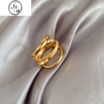 JiMi简约冷淡风镂空几何线条戒指女ins潮不掉色时尚夸张个性食指指环