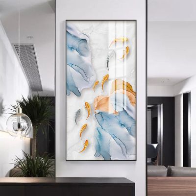 京弗中式晶瓷画九鱼图玄关装饰画晶瓷酒店过道挂画入户玄关画抽象画装饰字画