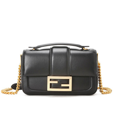 FENDI芬迪BAGUETTE女士单肩包法棍FF互扣光面皮8BS045黑色