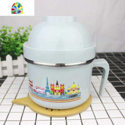 不锈钢饭盒便当盒学生食堂简约快餐杯泡面碗韩国密封带盖碗筷套装 FENGHOU 北欧绿(送保温袋盒装三件套)