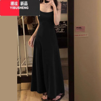 YIBUSHENG法式气质黑色小个子吊带连衣裙子女季2024新款海边度假包臀长裙