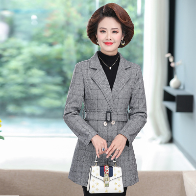广赫妈妈装西装外套女2021早春新款中年女装英伦风格子上衣风衣西服风衣
