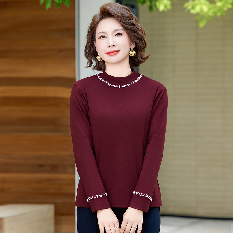 长袖妈妈装中老年打底衫女加绒保暖中年女装冬装内搭50岁修身衣服