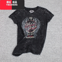 YIBUSHENGHR硬石摇滚短袖T恤女款季街头绣花复古字母圆领打底衫镶钻钉珠