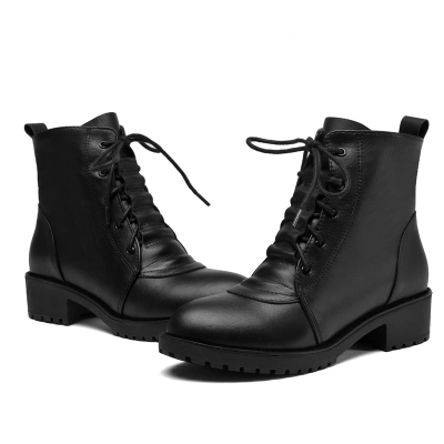 雅梦纤足-头层牛皮短靴女真皮马丁靴单靴切尔西短靴子女平底短靴女黑色-猪皮内里37码(头层牛皮)