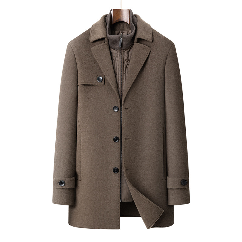 中老年双领带鹅绒脱卸马甲双面呢羊毛大衣男士秋冬新款保暖呢大衣