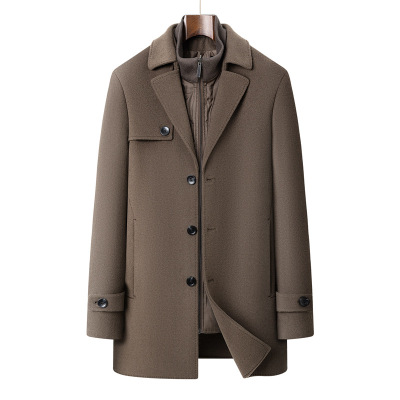 中老年双领带鹅绒脱卸马甲双面呢羊毛大衣男士秋冬新款保暖呢大衣