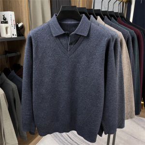 衬衫领男士毛衣假两件秋冬新款翻领提花加厚保暖打底针织衫男