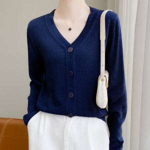 亮丝长袖针织开衫女短外套v领薄款毛衣春秋宽松百搭洋气上衣毛衫