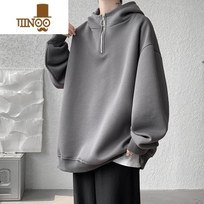 YANXU540g半拉链卫衣男加绒潮牌硬挺连帽外套oversize