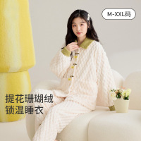 暗提花珊瑚绒睡衣女秋冬款甜美加厚加绒长袖可外穿女士家居服套装