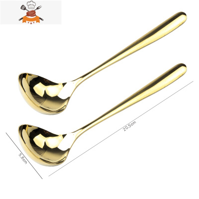 304不锈钢汤勺韩式网红长柄家用喝汤匙吃饭大号盛汤吃拉面条勺子 敬平 金色大号同款2支装 加深加厚