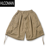 HLCOMAN夏季日系卡其色工装短裤男潮牌休闲宽松直筒大口袋抽绳阔腿五分裤