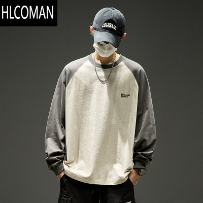 HLCOMAN潮牌男装插肩袖长袖t恤男款美式内搭体恤男生秋季打底衫
