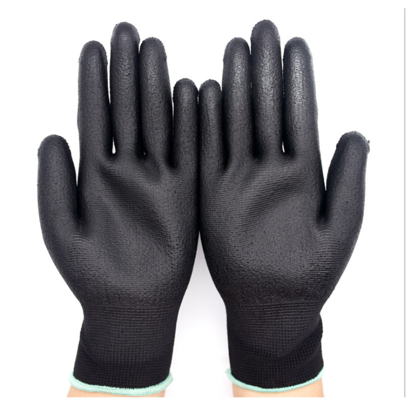 天鸣尼龙黑色pu浸胶涂胶涂层防滑防静电无尘透气劳保手套/双