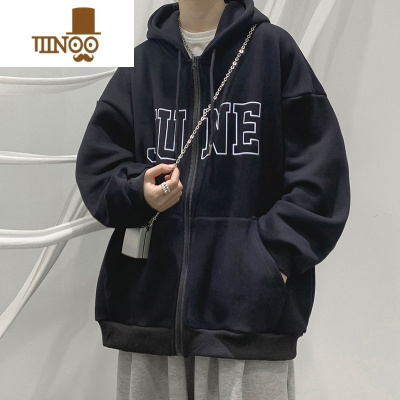 YANXU港风连帽开衫卫衣男士新款潮牌流宽松字母印花打底长袖外套