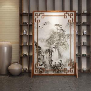 定制中式屏风客厅酒店山水镂空实木遮挡家用玄关隔断花鸟座屏 樟子松130*180