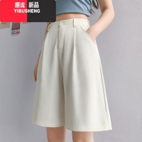 YIBUSHENG黑色西装短裤女季薄款宽松高腰a字显瘦阔腿休闲小个子五分中裤