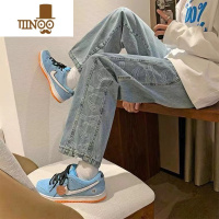 YANXU腰果花裤子男春季潮流百搭ins港风韩版阔腿牛仔裤宽松直筒九分裤