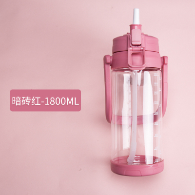 家柏饰(CORATED)大容量吸管杯3000水杯大美杯子2000ml超大1000大号水壶 暗砖红-1800ML