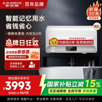 AO史密斯60升电热水器 专利免更换镁棒 金圭内胆 全隐藏安装 大屏触控 双驱速热节能 E60EDX 遥控预约