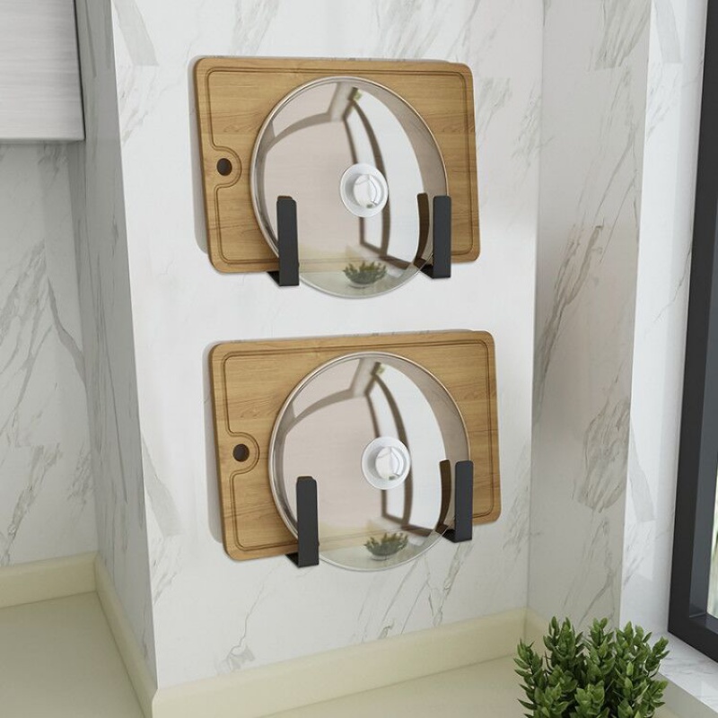 304不锈钢免打孔厨房置物架壁挂式刀具案砧板菜刀架收纳用品刀座 敬平 2层黑色-锅盖砧板架(免打孔)厨具架