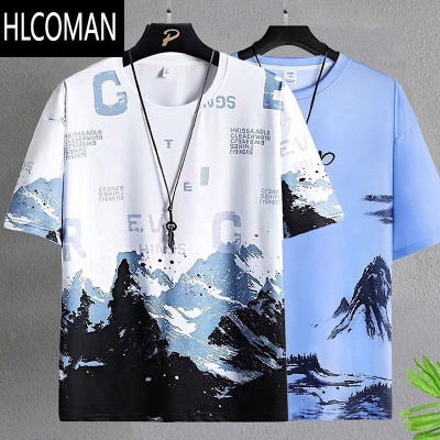 HLCOMAN[装]莫代尔冰丝短袖t恤男士夏季新款潮流宽松半袖体恤上衣男