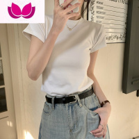 七斓白色短袖t恤女装夏季新款设计感小众修身显瘦正肩体恤上衣服