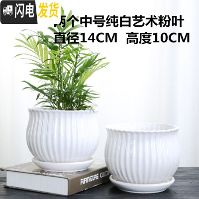 三维工匠花盆陶瓷大号欧式个性创意北欧简约塑料多肉花盆绿萝吊兰 银色两个中号纯白艺术 大花盆容器