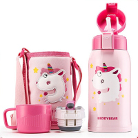 3D浮雕独角兽款杯具熊BEDDYBEAR儿童保温杯带吸管儿童水杯316不锈钢宝宝儿童保温壶600ml