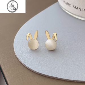JiMi猫眼石可爱小兔子耳钉耳环精致小巧轻奢高级感蚊香盘无耳洞耳夹女