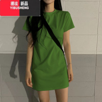 YIBUSHENG季女士t恤连衣裙遮臀短袖宽松显瘦裙子学院风遮肚下半身失踪长t