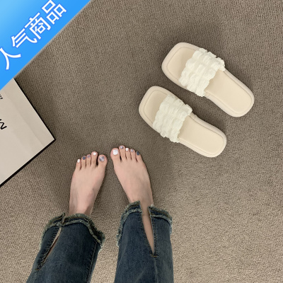 SUNTEK厚底小香风法式拖鞋外穿仙女鞋子2023年新款夏季软底温柔白色凉鞋