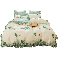 美帮汇床单四件套北欧 少女全棉全棉仙女小香风被套带荷叶边三件套白