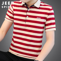 JEEP SPIRIT条纹休闲男士短袖T恤翻领polo衫青年夏装上衣