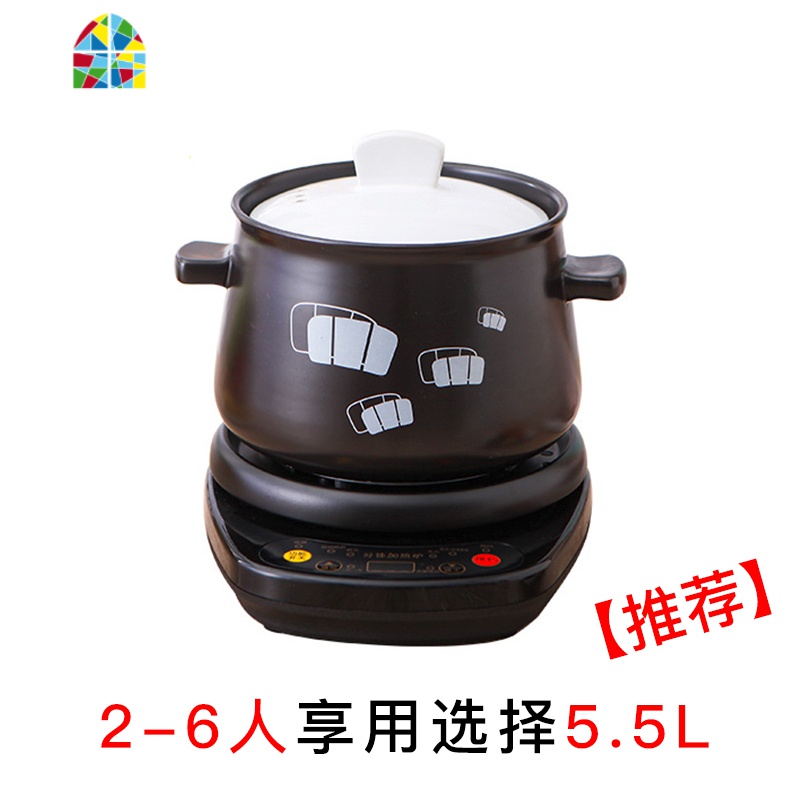 全自动煲汤锅炖锅家用插电2-3-4人陶瓷电用砂锅煮粥熬粥沙锅 FENGHOU 10L黑煲G+黑底座A