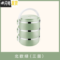 三维工匠不锈钢学生手提饭盒便当盒分格上班族带饭保温桶大容量多层餐盒 红色三层-绿色