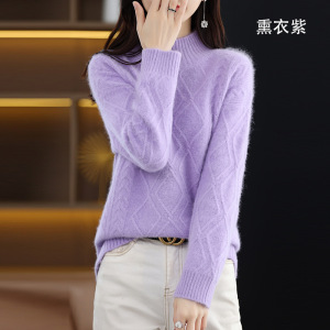 秋冬新款貂绒短款女装半高领套头加厚纯色针织打底衫保暖毛衣