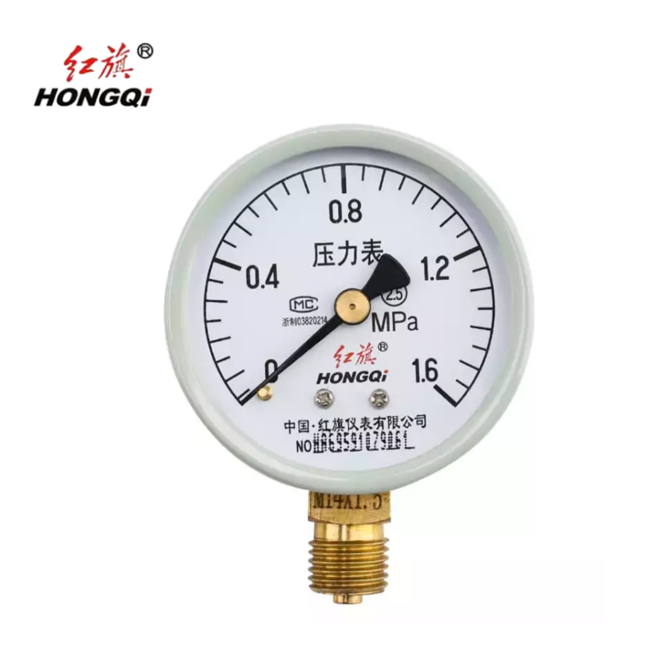 红旗 压力表定制检测款Y60 0-1.6MPA 块