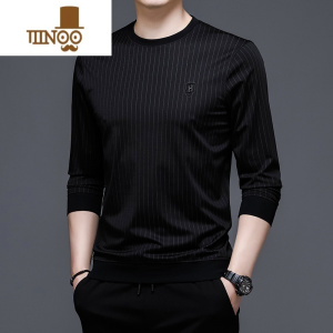 YANXU2022薄款圆领长袖卫衣男士竖条纹t恤休闲男装打底衫
