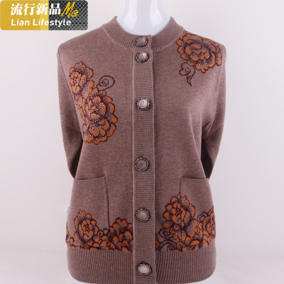 恋名媛中老年人春秋女加绒加厚妈妈毛衣针织开衫6070岁毛衫奶奶装上衣妈妈装